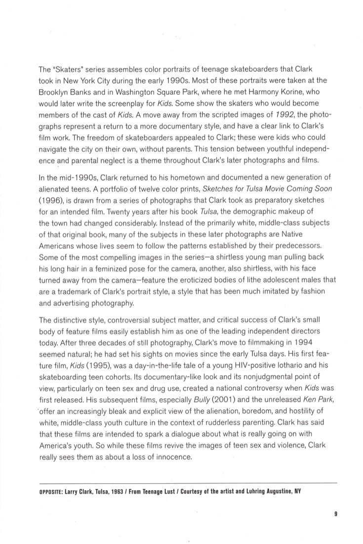 Suite du texte du livret de la rétrospective Larry Clark à l’ICP