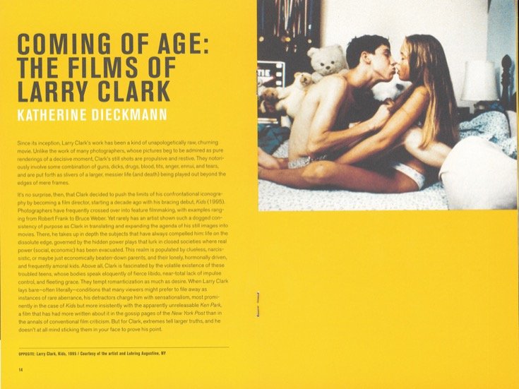 Double page Coming of Age consacrée aux films de Larry Clark