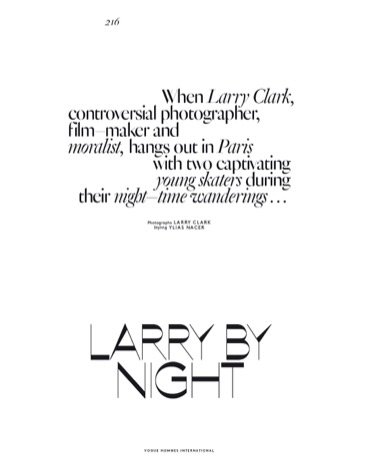 Page d’ouverture de Larry by Night dans Vogue Hommes International